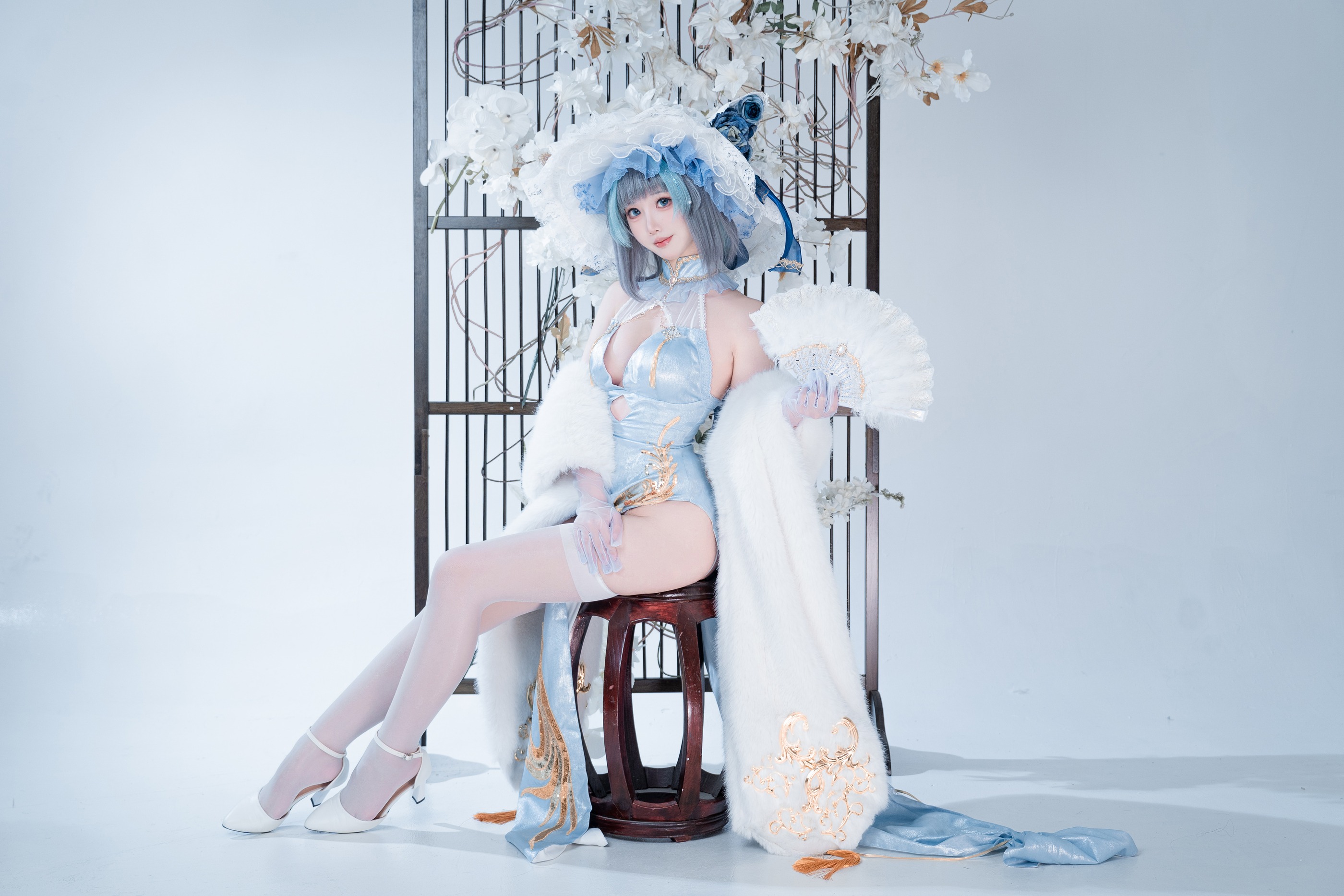 图片[1]-面饼仙儿 – NO.160 柴郡 猫猫 蓝旗袍 [40P]-XikXak